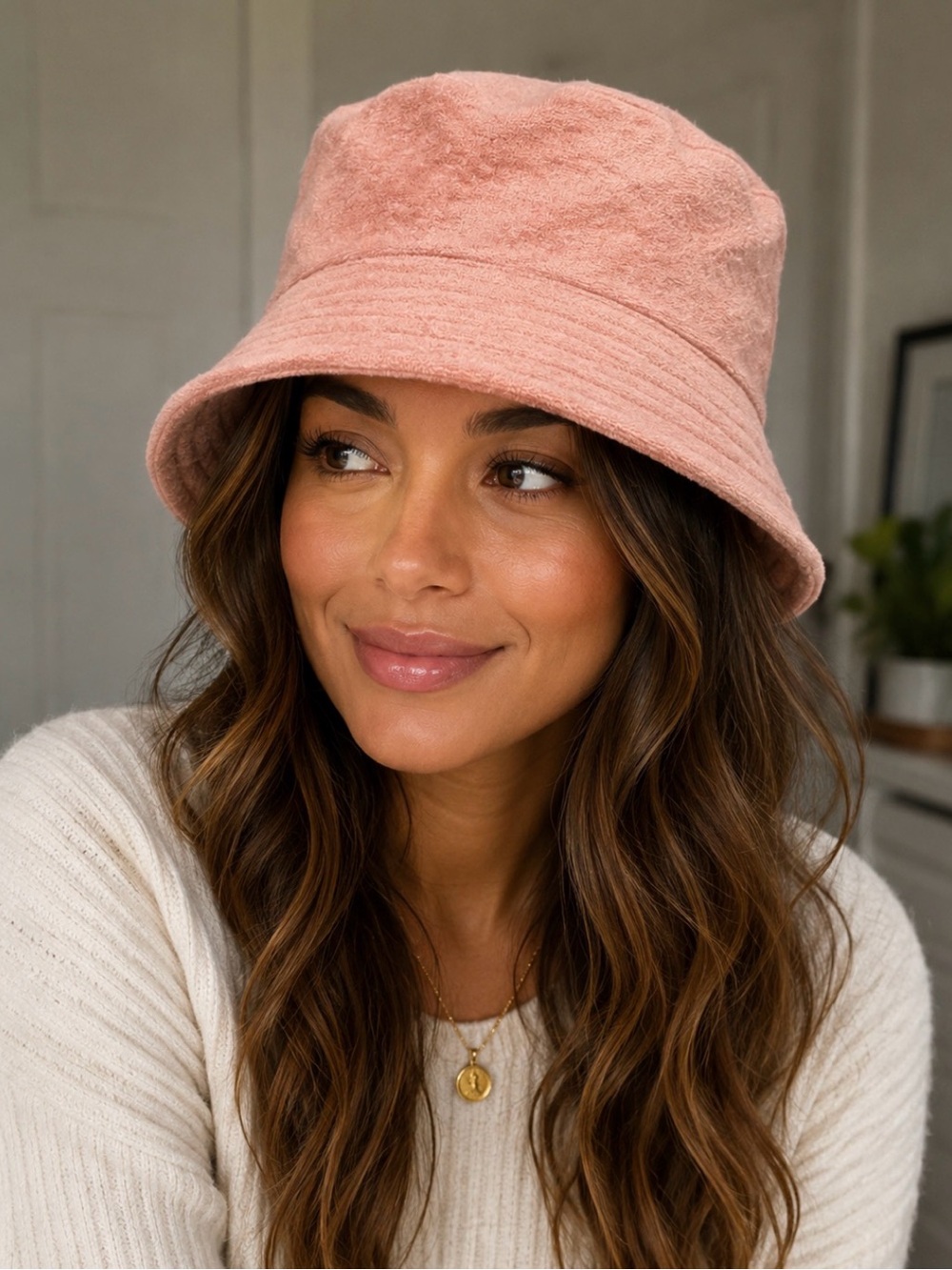 Coral/Pink Bucket Hat, Cosmetic Bag, Perfume & lip Gloss